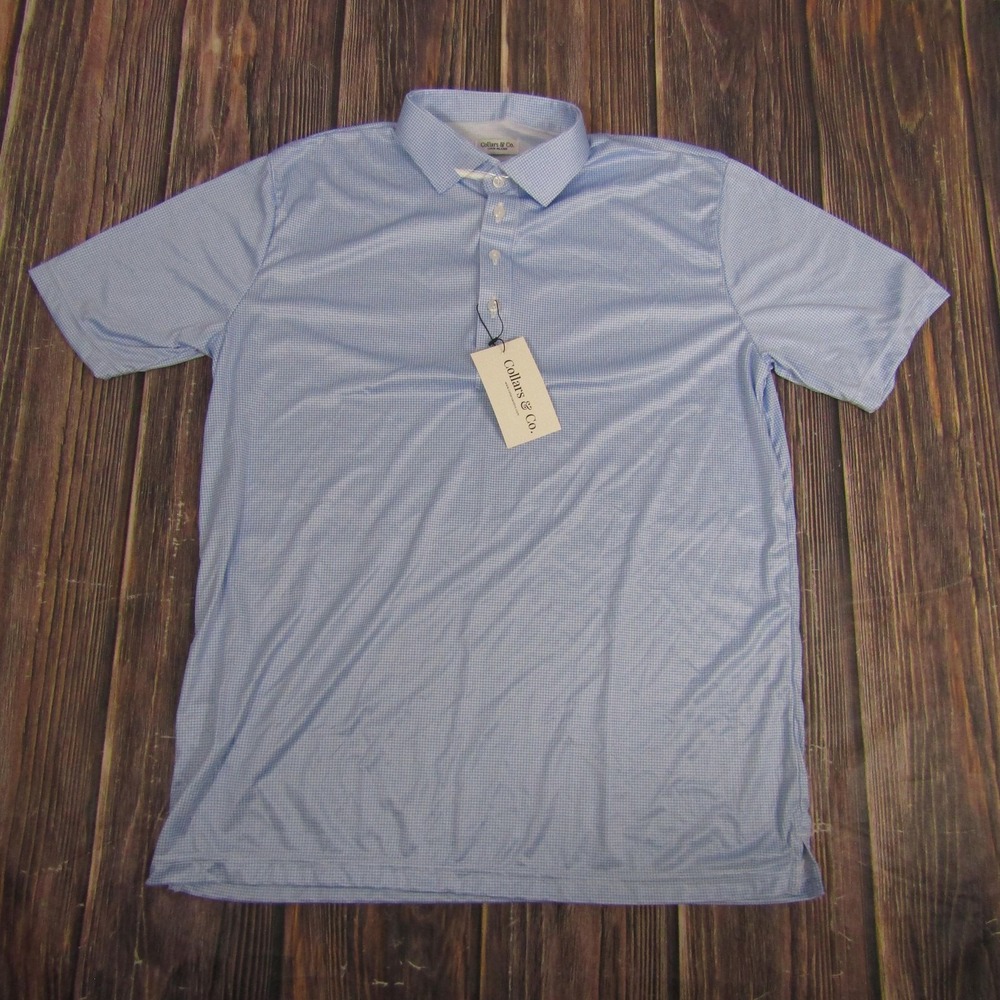 Collars & Co Dress Collar Polo Shirt Mens Large Blue 4-Way Stretch Performance